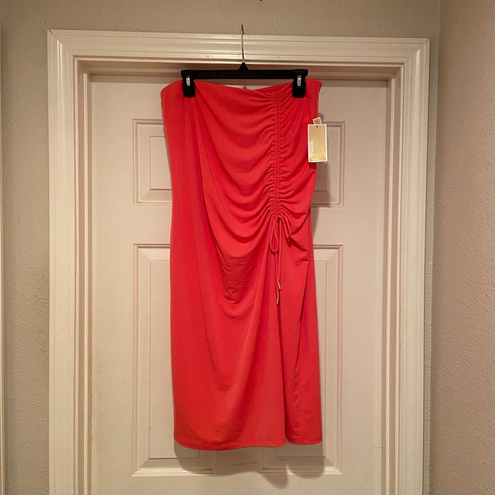 Michael Kors Sz. XL Women’s Sangria Peach Ruched Mini Drawstring Midi Skirt NWT